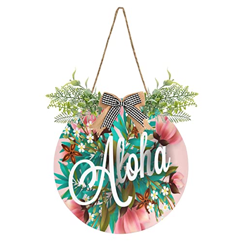 KOCOART Door Wreath for Front Door Tropical Hibiscus Floral Rustic Farmhouse Hanging Door Sign Round Hawaii Aloha Wall Decoration for Home Porch Bedroom Office Garden Indoor Outside