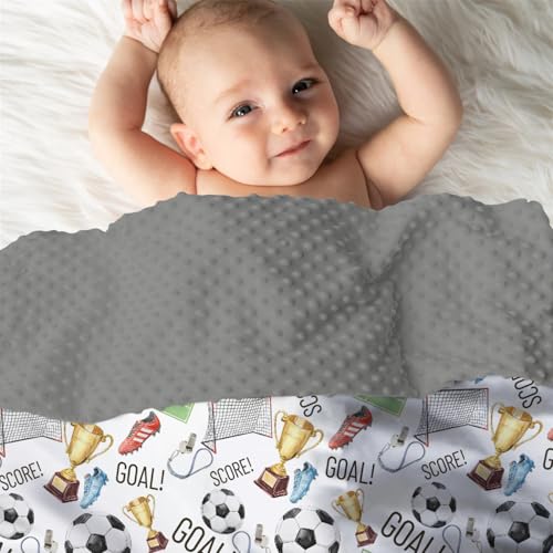 Image of Mink Baby Boys Blankets Soccer Ball Football Sport, Goal! Score! Cleats Soft Double Layer Dotted Backing Receiving Swaddle, Newborn Infant Toddler Nursery Crib Bedding Shower Gift 30