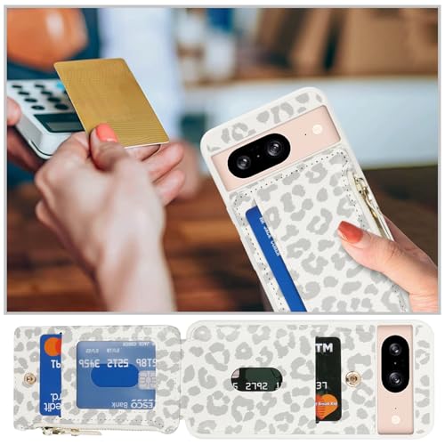 Image of Cavor for Google Pixel 8 Case Wallet with Card Holder, Leopard White