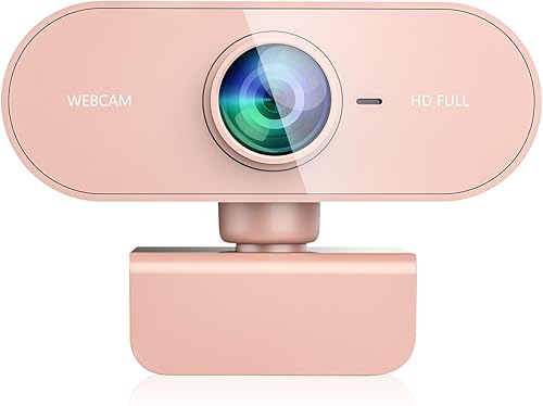 Cámara web para PC con micrófono, Full HD 1080P, cámara web de transmisión rosa con micrófono para computadora portátil Mac, cámara de computadora