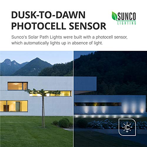 Sunco Lighting 12 Pack Solar Path Lights, Dusk-to-Dawn, 7000K Diamond White, Cross Spike Stake for Easy in Ground Install, Solar Powered LED Landscape Lighting - RoHS/CE