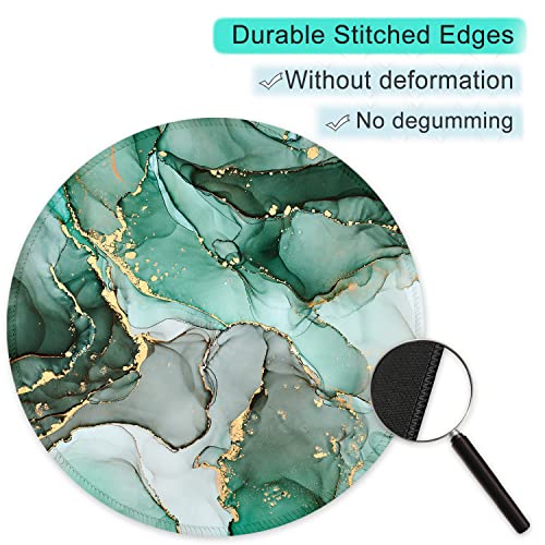 Itnrsiiet [20% Larger Mouse Pad With Stitched Edge, Premium-Textured Mouse Mat Waterproof Non-Slip Rubber Base Round Mousepad For Office Gaming Pc Laptop 8.7×8.7 Inches, Green Marble Texture #TOP4
