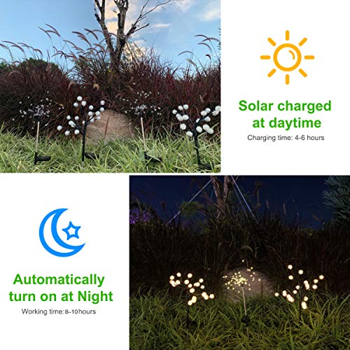 Solar Lights Outdoor Decorative, 2 Pack Solar Powered Garden Lights Christmas Solar Fairy Flower Lights Waterproof for Garden Patio Yard Pathway Christmas Decoration (Warm White)
