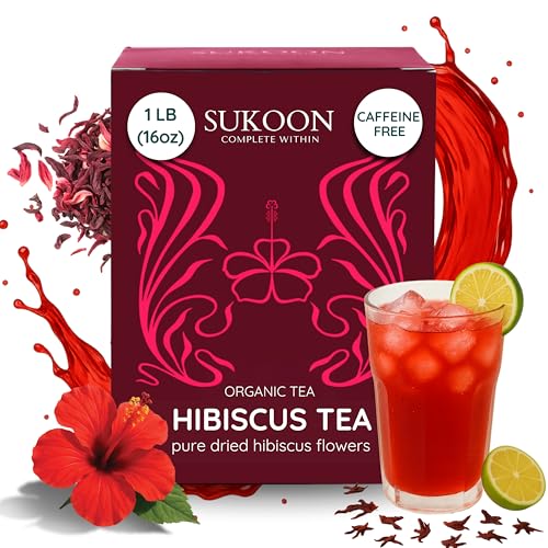 Image of Sukoon Organic Hibiscus Flowers loose leaf - 1 lb (16oz) - dried hibiscus flower Sweet & Tart - Contains only Dried - flor de jamaica organica natural - herbal tea Hibiscus Tea Organic