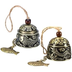 Guador Fengshui Bell, 2 stuks vintage draak vis fengshui bel zegen feng shui wind gong cadeau Chinese vis metalen bel…