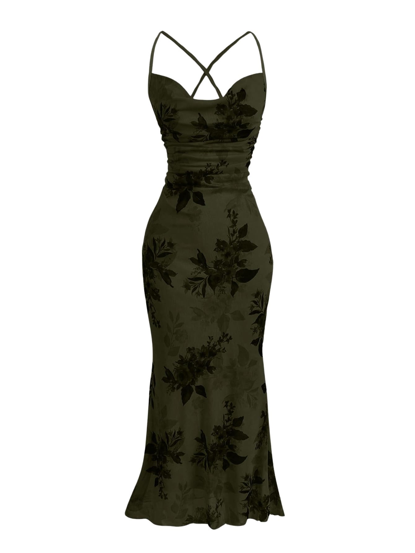 SOLY HUX Womens Floral Mesh Bodycon Cami Dress Cowl Neck Sleeveless Cocktail Party Wedding Guest Long Maxi Dresses
