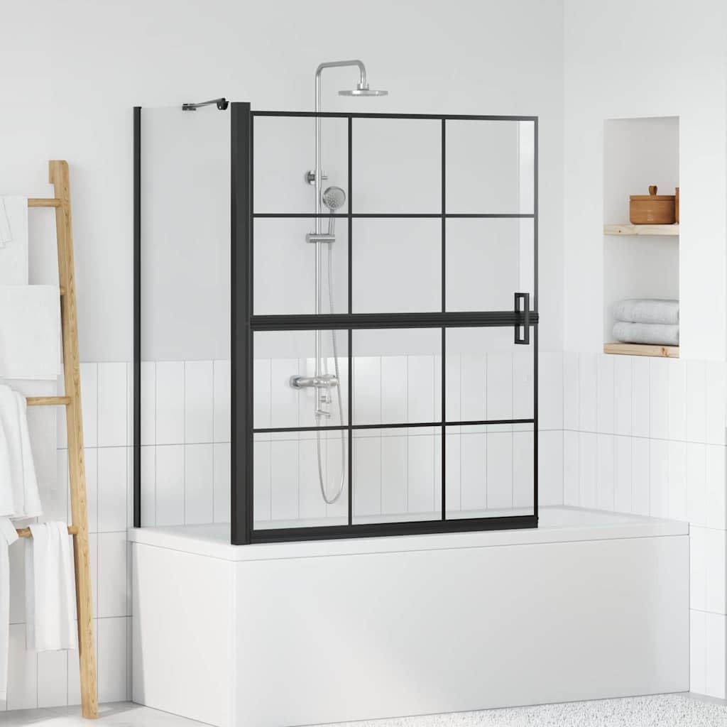 Parete Doccia Bagno Nero e Trasparente in Vetro Temperato, Box Doccia Pieghevole 100x68x128 cm, Paraspruzzi per Vasca, Parete in Vetro Moderna per Interni