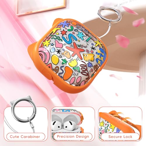 Image of for AirPods 4 Case with Cleaning Kit, Cute Cat Ear Print Design & Cute Buckle, Inverted Phone Holder Design, Top Safe Lock Buckle Design, for Girls AirPods 4 case 2024, Orange Seaworld