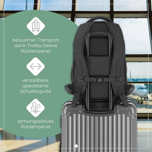 travelite Handgepäck Rucksack, Laptop Rucksack 15,6 Zoll, BASICS, Daypack, Tagesrucksack mit vielen Fächern, 45 cm, 22 Liter