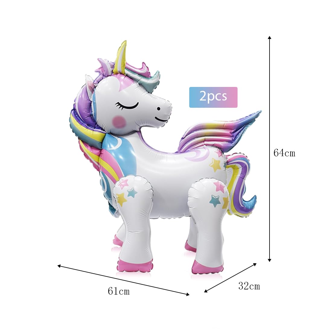 Einhorn Geburtstags-Luftballons Set – Mit Zahl 4, Regenbogen & Sternen, Folienballons