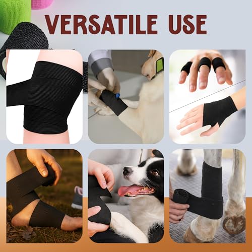 Image of Prairie Horse Supply 24 Rolls Black Self Adhesive Bandage Wrap 4 Inch Elastic Cohesive Vet Tape for First Aid, Medical, Sport & Animals Wound