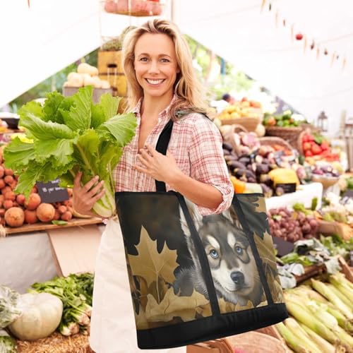 Wolf Leaf Portrait Large Insulated Tote Bag for Grocery Shopping Reusable Tote Bags for Women Men, Cooler Bag with Zippered Top & Handles for Beach Picnic Travel2