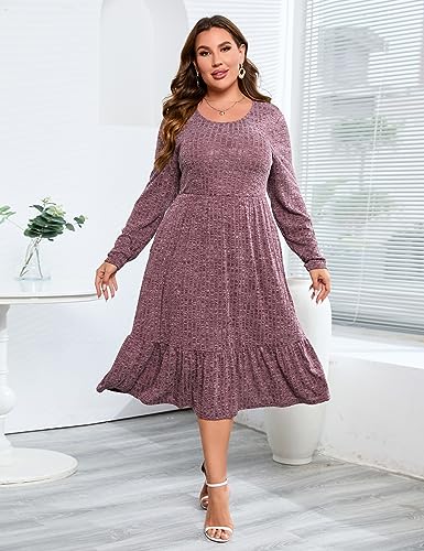 Image of ShopWonder Womens Plus Size Ribbed Knit Sweater Dress Long Sleeve Stretchy Comfy Casual Fall Dress with Pockets