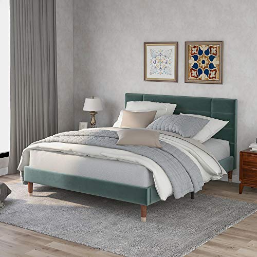 Merax Polsterbett Doppelbett | 140 x 200 cm | Bettgestell | Lattenrost | Kopfteil | Samt | Erwachsene Jugendliche | Keine Matratze | Grün
