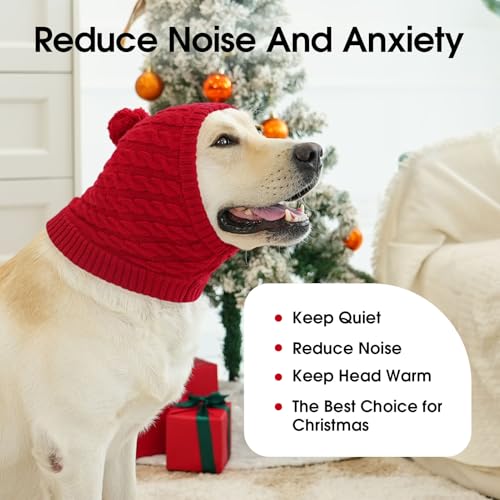 CITÉTOILE Weihnachtsmütze für Hunde – Klassische Strickmütze mit Zopfmuster und Bommel, Warme Santa Hundemütze für Kleine Hunde und Katzen, Rot, M