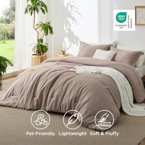 Image of Bedsure Full Comforter Set - Khaki Soft Bedding for All Seasons, Cationic Dyed Bed Set, 3 Pieces, 1 Full Size Comforter (82 inchx86 inch) and 2 Pillow Shams (20 inchx26 inch+2 inch)