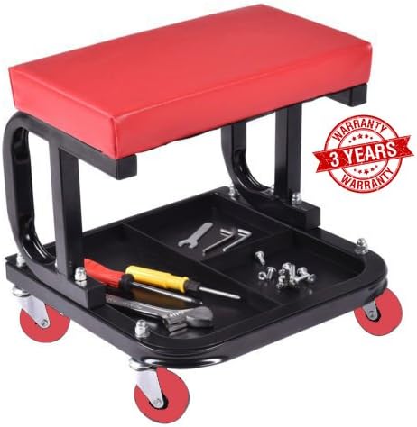 Omni Preminum Heavy Duty Mechanic Rolling Seat Stool Chair Repair Tools Tray Shop Auto Car Garage, w/ 225 lbs Capacity