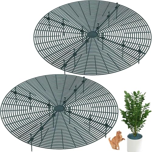 Blumentopfschutz,Tianher 2 Pcs Großes Schneidbare Blumentopfgitter mit Tiefen Pfählen,Blumentopf-Abdeckung,Schutz Gegen Katzen, zum Schutz von...