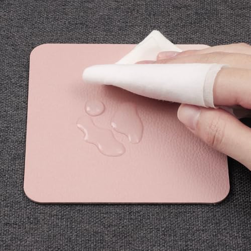 Myir JUN Coasters Glass Coasters set of 12 4 inch Double Sided Faux Leather Coaster Waterproof Non-slip Easy to Clean with Coaster Holder(Gray Pink) - Image 4