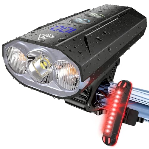 JYFJYF Bike Lights for Night Riding - 8000 Lumens Super Bright Bicycle Headlight Taillight, 5800mAh Rechargeable Bicycle Light with LCD Power Display, Waterproof 13 Modes Mountain Road Bike Light Set