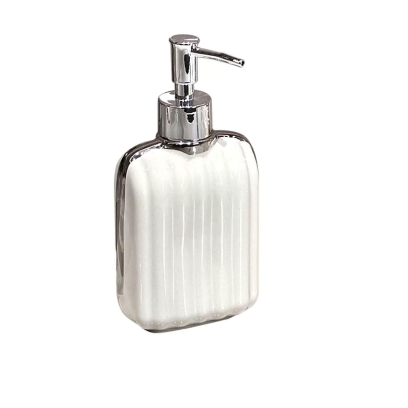 13.5oz Ceramic Soap Dispenser Chrome ABS Pump Head, Long Nozzle Design, Splash-Free Flow, Countertop Lotion(Wei�)