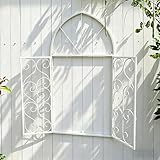 BOOMLATU Rustikal Deko-Fenster zum Öffnen Stallfenster Gartenfenster mit Rundbogen Doppelflügel Scheunenfenster Landhaus Fensterrahmen Garagenfenster Eisenfenster Gartenmauer Stallgebäude Weiß, M