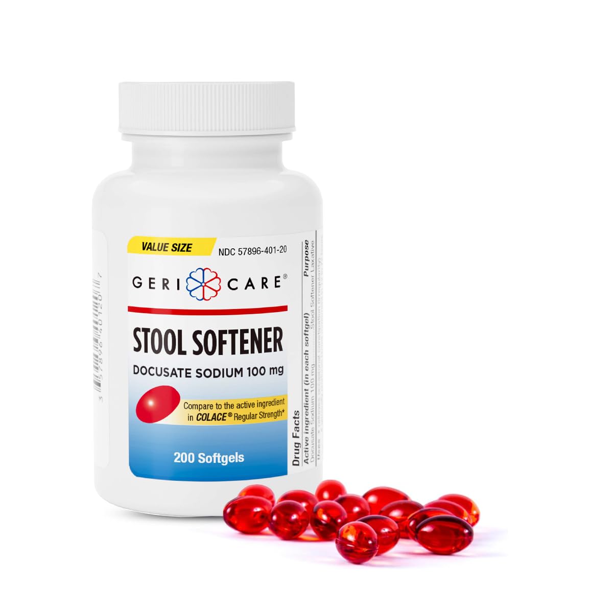 GeriCare Docusate Sodium Stool Softener - 100mg Gentle Stimulant Laxative Softgels for Men &amp; Women- Constipation Relief - Adults Daily Bowel Movement Laxative, 200 Count