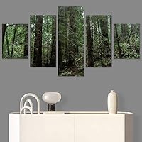 SIGNWIN 5 Panel Canvas Wall Art Green Forest for Home Decorations Ready to Hang - 60