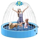 Raxurt Dog Pool with Sprinkler, 63'' Foldable Dog Pools for Large Dogs, 2-in-1 PVC Non Slip Pet Bathing Tub for Outdoor Backyard, Blue