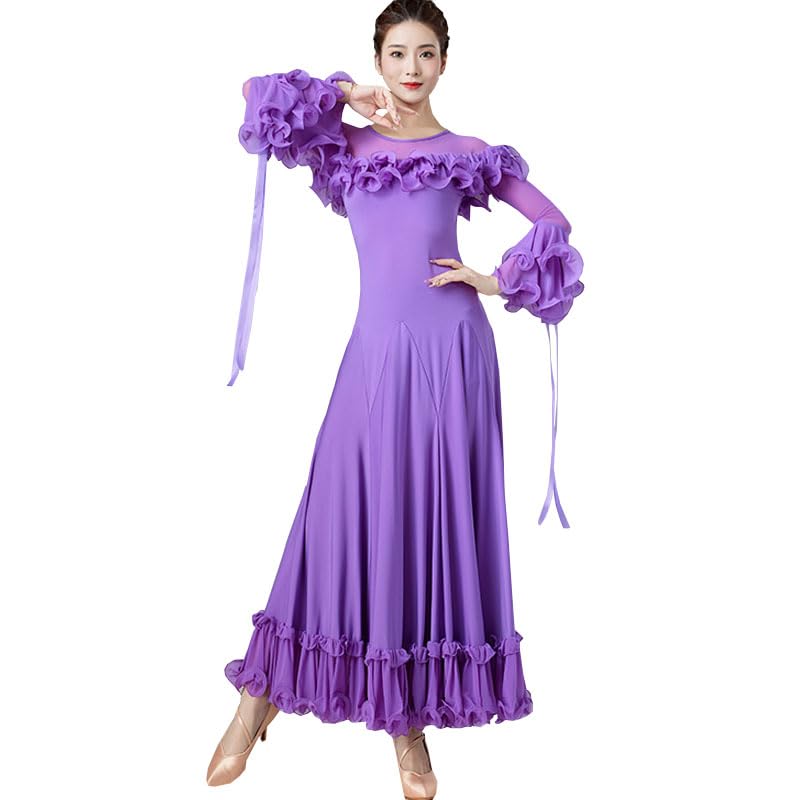 Abiti da Ballo da Sala per Donna Abbigliamento da Prestazione Valzer Manica Tromba Costumi da Competizione National Standard Flamenco Slim Fit Gonna Big Swing