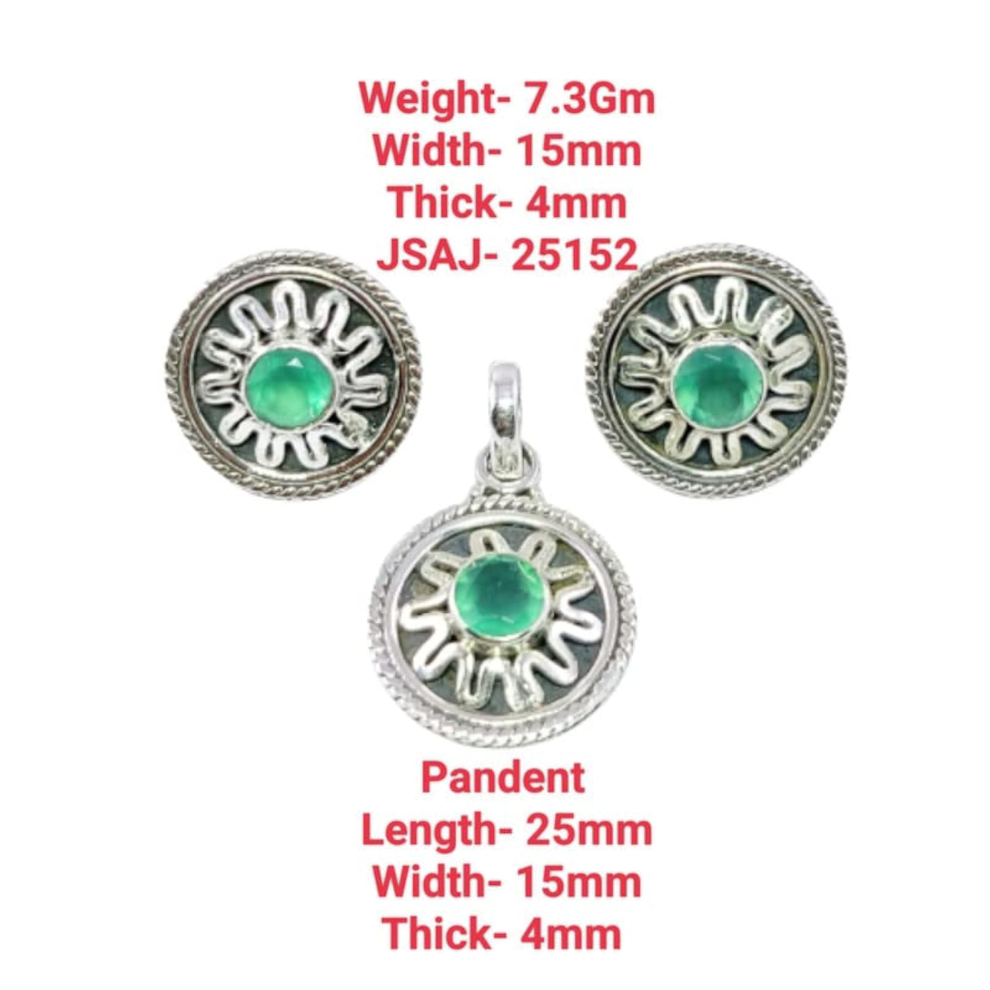 Round Shape Ruby & Emerald Pendant Set in 925 Sterling Silver