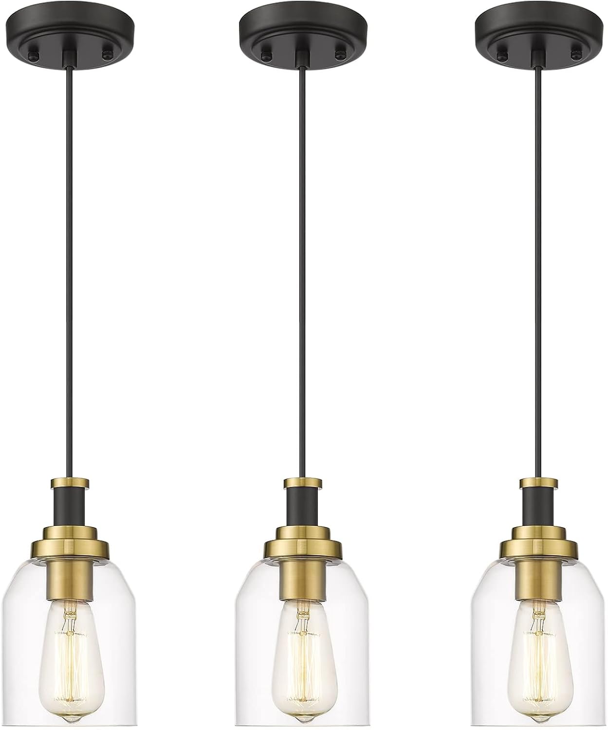 zeyu 3 Pack Modern Black and Gold Pendant Lights with Clear Glass Shade for Kitchen Island Bundle, ZG33M1L-3 BK+BG