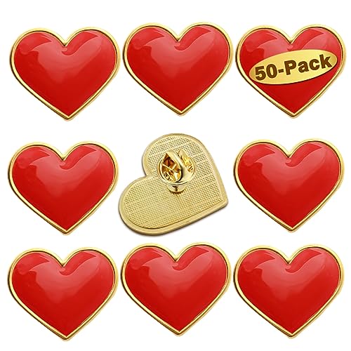 Image of 12 /25 /50 /100Pcs Multicolor Heart Love Lapel Pins Bulk - Metal Heart Health Brooch Badge For Men Women Clothes Bags Hats