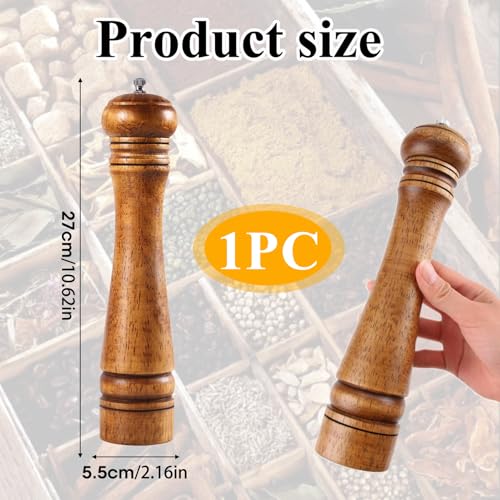 Wooden Pepper Mill 10 Inch Retro Manual Wooden Salt and Pepper Large Grinder with Adjustable Ceramic Rotor Wood Spice Mills Peppermill Grinders for Kitchen Household BBQ Restaurant - Image 5