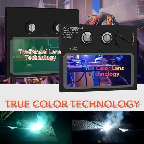 Image of TRQWH Welding Helmet with Light True Color Auto Darkening Welding Helmets for Men Solar Powered Welding Hood with 2 Arc Sensor Wide Shade 4 /9-13 for TIG MIG ARC Cool Welder Mask