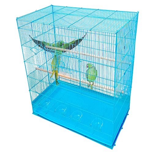 Image of JAINSONS PET PRODUCTS 36 Inch Height Bird Iron Cage For Large Parakeets Cockatoo Canary Finch Parrot Conure Pigeonbig Size Bird Cage Hxlxw 36X30X18 Inch Height 3 Feet - Blue