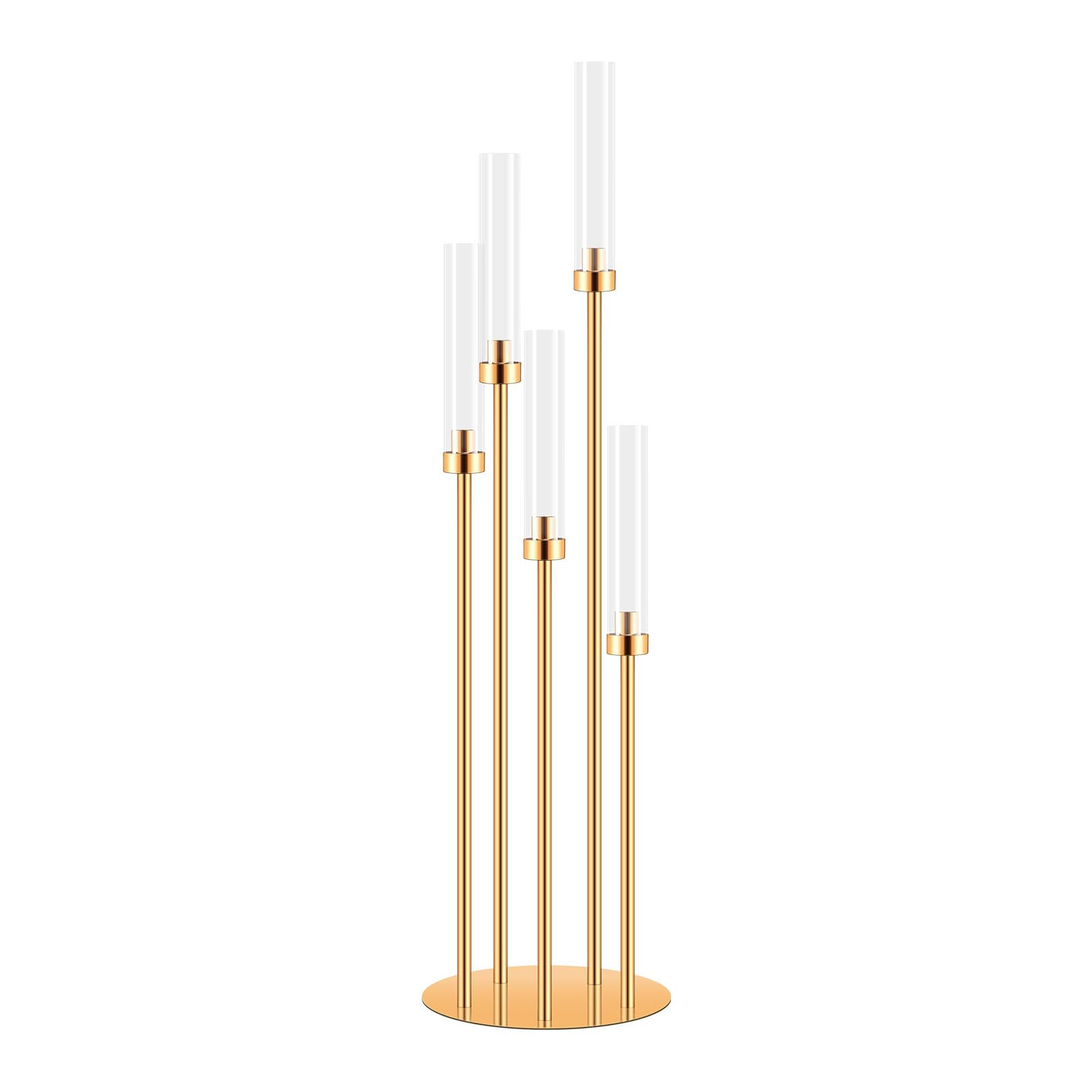 5 Arm Candelabra with Acrylic Lampshade, MSDADA Gold Candle Holders 105 cm Tall Floor Candlestick Holders, Christmas Table Centerpieces for Wedding Birthday Party Home Decor Fit 2.2cm LED Candle