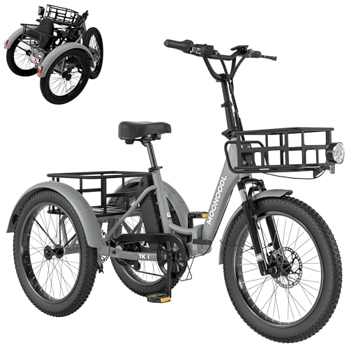 MOONCOOL Foldable Electric Tricycle for Adults, 20' Aluminum E-Trike 48V 15Ah 500W Motor,...