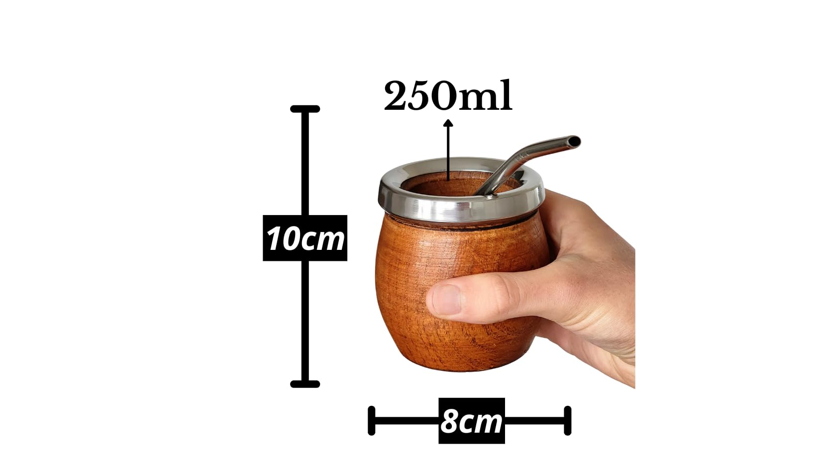 Tasse mate argentine naturelle fabriquée à la main en bois de caroube avec bord en acier inoxydable, mat avec ampoule, Gourd mate mug, style tonneau