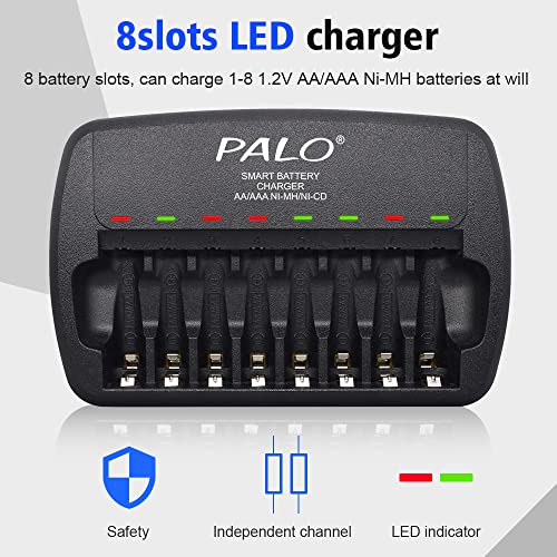 Image of 8 AA and 8 AAA Rechargeable Batteries with 8 Slots Fast Charger | 1500+ Recharge Cycles, High Capacity Low Self-discharge Double A Triple A Cells, Fast Charging Charger