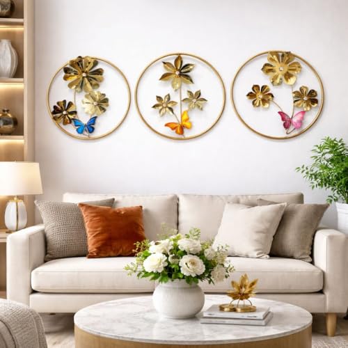 Image of Framing Hub Iron Handcrafted Round Big Leaf Metal Wall Art | Multicolor Abstract Wall Frame Decor for Living Room, Bedroom, Drawing Room Home Decoration (Size 19x19 Inch)