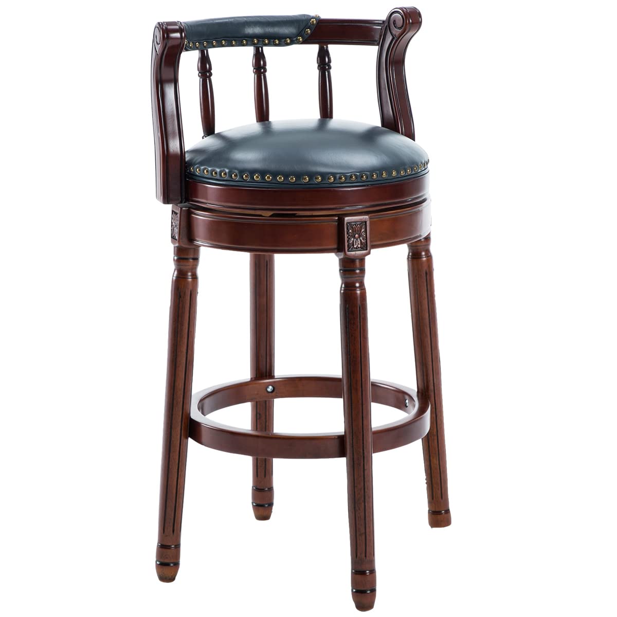 AULIFE Cow top Leather Wooden Bar Stools, 360 Degree Swivel Bar Height