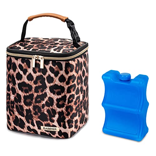 Image of BABEYER BreastMilk Cooler Bag with Ice Pack Fits 4 Baby Bottles Up to 9 Ounce, Baby Bottle Bag for Nursing Mom Daycare-Leopard Print