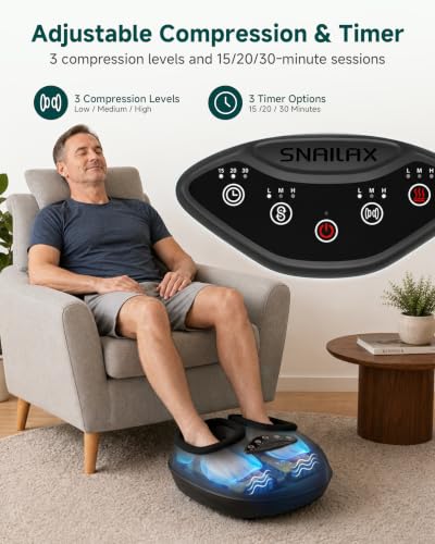 Image of Snailax Shiatsu Foot Massager with Heat & Compression, Deep Kneading Foot Massager Machine with 3 Heat Levels & Timer, Fits Men Size 14, Gift for Women Men