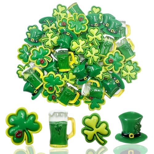 LOPURO St. Patricks Day Mini Resin Decorations, 48Pcs Tiny Shamrocks for DIY Crafts,Lucky Irish...