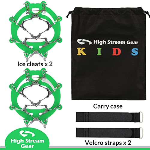 Kids Ice Cleats - Snow Crampons For Hiking Boots & Shoes With 14 Stainless Steel Spikes, Anti Slip Traction Grips For Boys And Girls, Microspikes For Hiking, Walking & Climbing On Snow (Small, Green) #TOP2