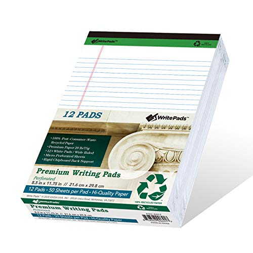 KAISA Thick Legal Pad Premium Writing Pads With Thick Chipboard Back Support, Wide Ruled 8.5x11 inch 20lb Recycled Paper Legal Pads, 50sheets/Pad,12pad, KSU-6917
