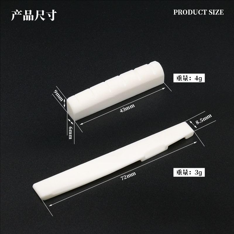 Acoustic Guitar Bridge Saddle and Nut 4Pcs 2 Sets, Real Cattle Bone Accessories for 6 String Guitar - Image 2