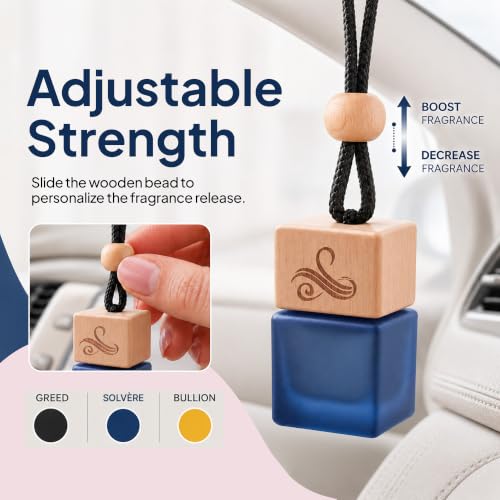 Image of Pack of 3 Car Air Freshener Bundle for Men | Greed, Solvere, Bullion Diffuser Oils with Vent Clips, Reed Sticks, Wooden Caps | Up to 9 Month Use | Odor Eliminator Technology | Fragrance Set by Perfa