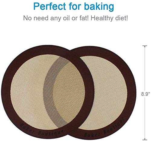 Silicone Baking Mats, 2-Pack Non-stick Silicone Baking Sheet Liner, Reusable Heat Resistant Baking Pastry Sheets for Bake Pans/Rolling/ Macaron/Cookie (Round 9", Brown)